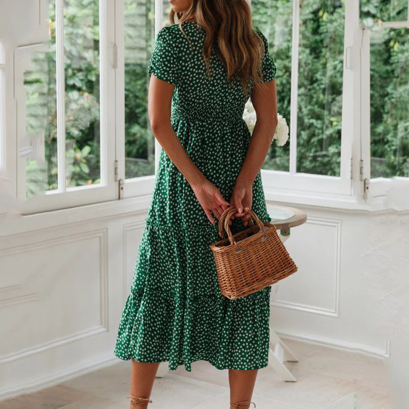 Vestido Vintage Floral Manga Abullonada