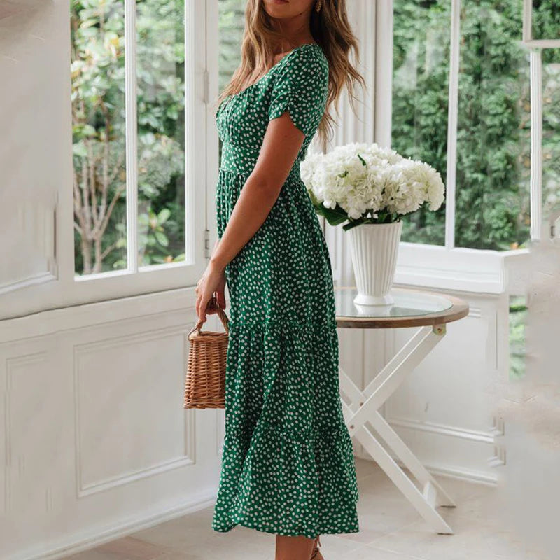Vestido Vintage Floral Manga Abullonada