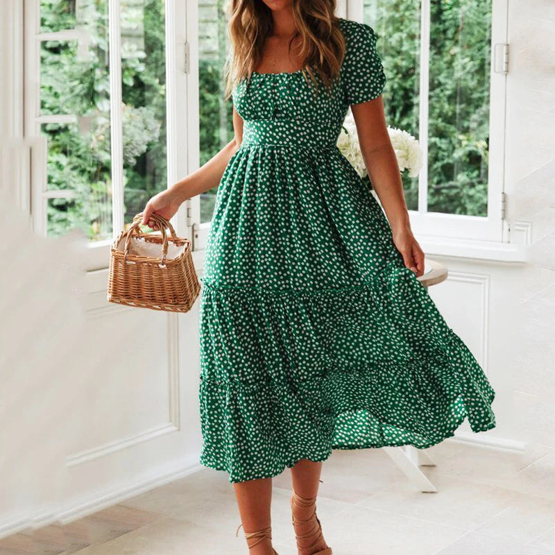Vestido Vintage Floral Manga Abullonada