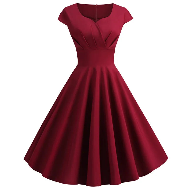 Vestido Evasé Cuello V Liso Elegante