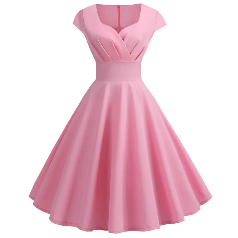 Vestido Evasé Cuello V Liso Elegante