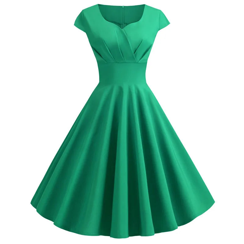 Vestido Evasé Cuello V Liso Elegante