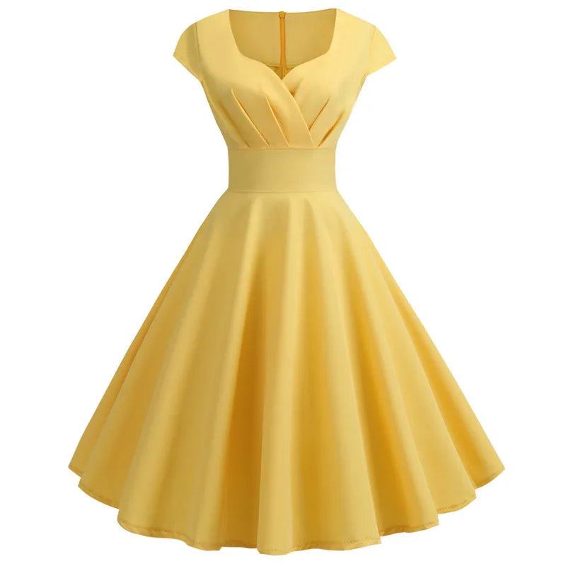 Vestido Evasé Cuello V Liso Elegante