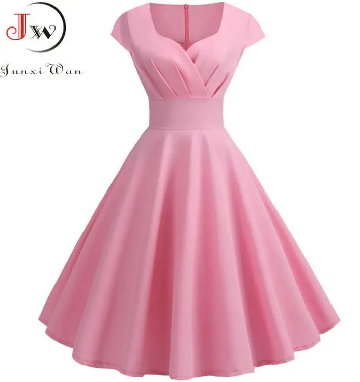 Vestido Evasé Cuello V Liso Elegante