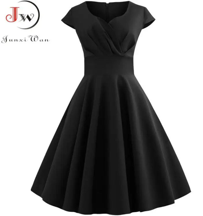Vestido Evasé Cuello V Liso Elegante