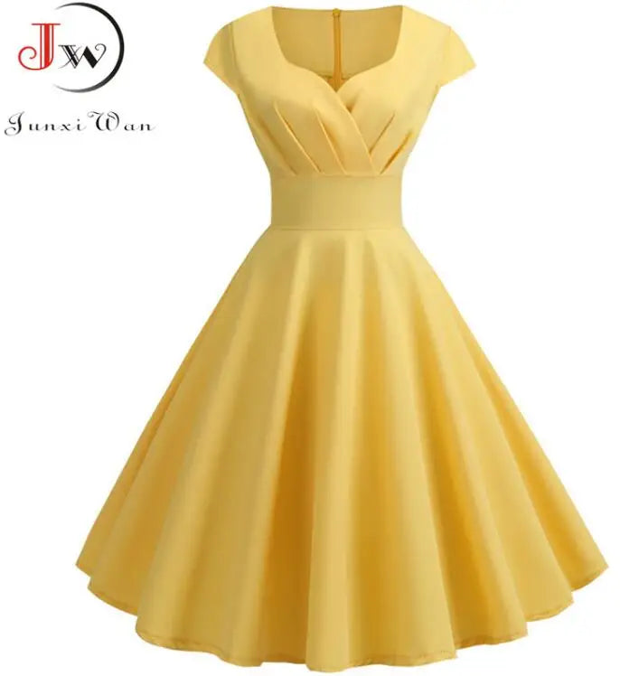 Vestido Evasé Cuello V Liso Elegante