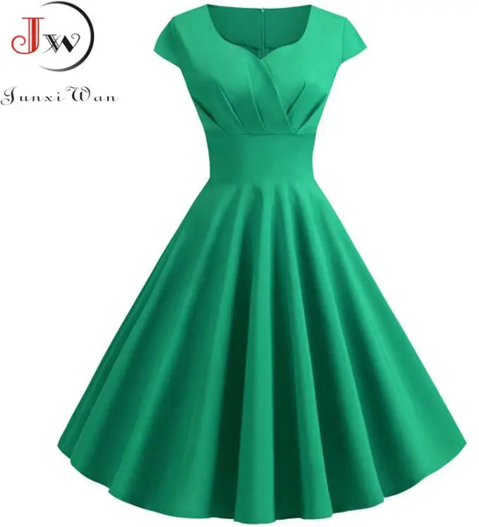 Vestido Evasé Cuello V Liso Elegante