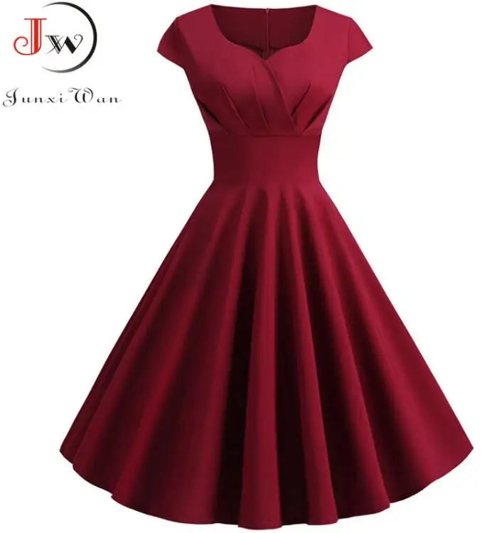 Vestido Evasé Cuello V Liso Elegante