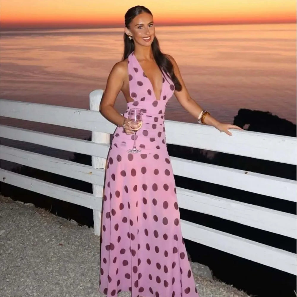 Vestido Lunares Halter Sin Mangas