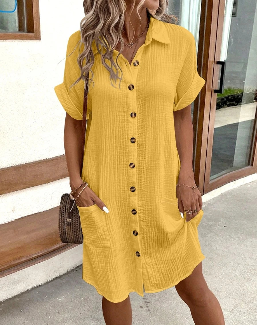 Vestido Mini Liso Cuello V Casual
