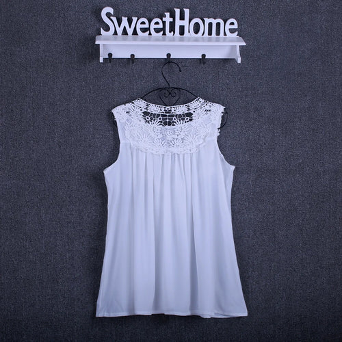 Blusa de Gasa y Encaje Cuello V
