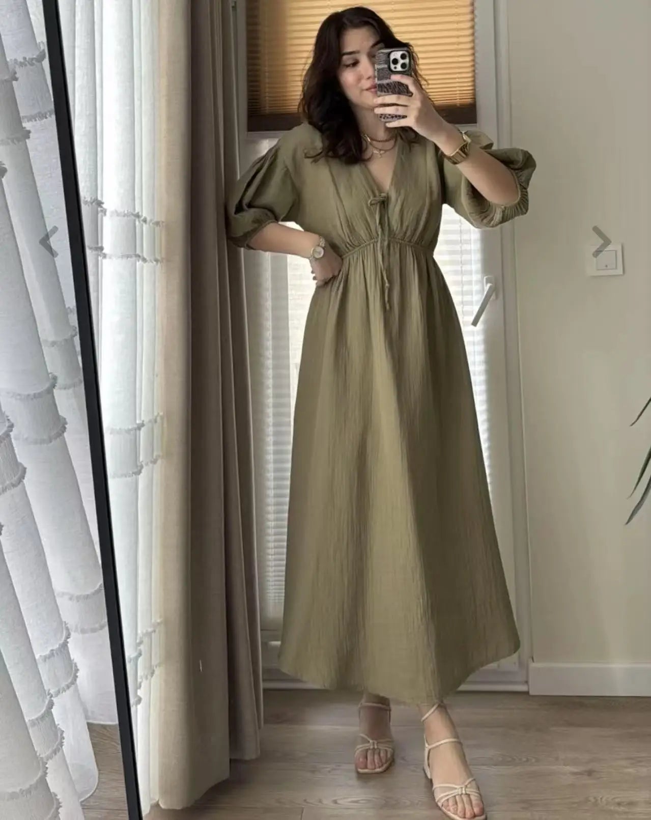 Vestido Midi Lazada Manga Abullonada