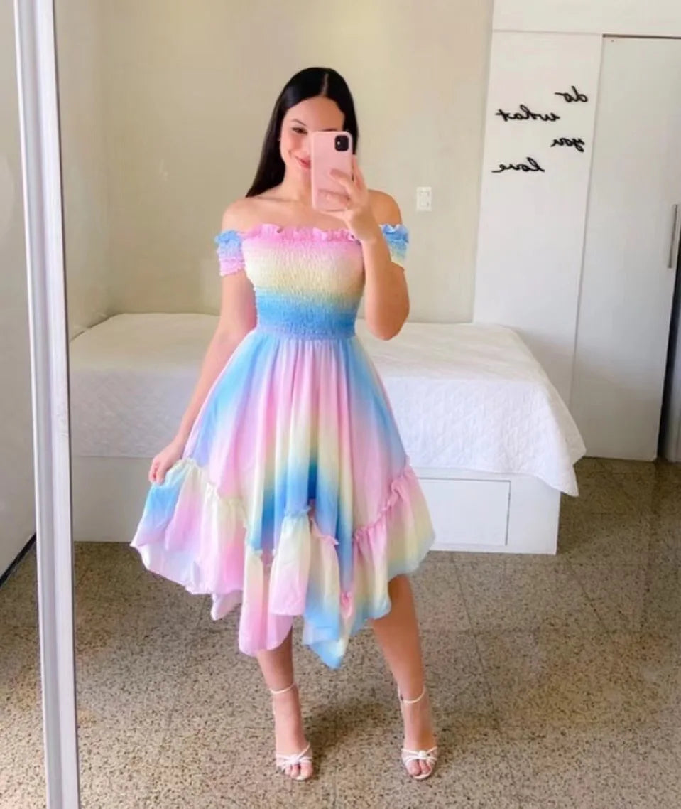 Vestido Bohemio Cuello V Cintura Elástica