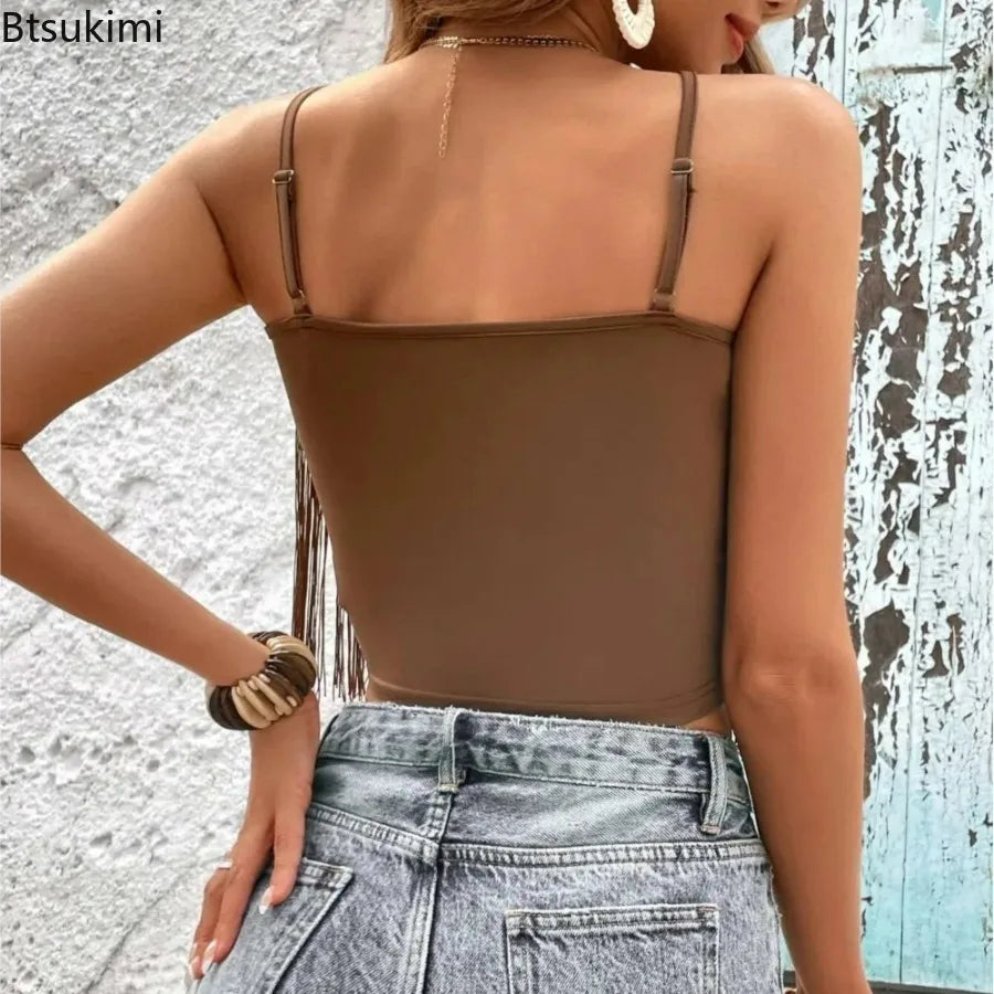 New Summer Tassel Suspender Top Women Fashion Solid Color Hottie Sexy V-neck Sleeveless Vest Suspender Ropa Mujer Топ Женский