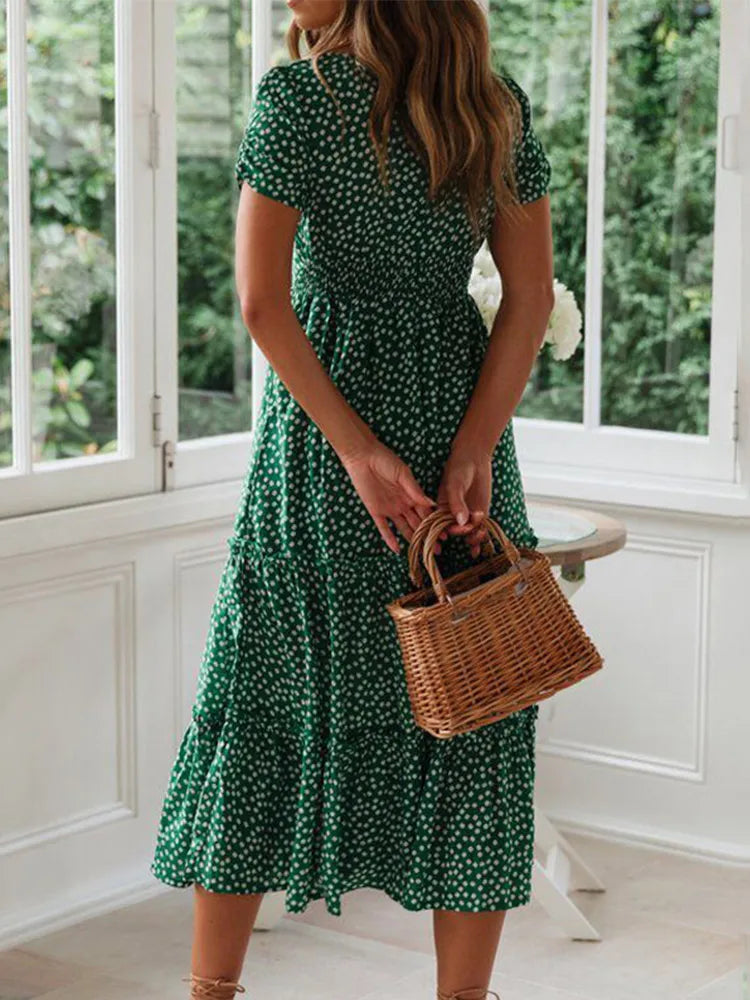 Vestido Boho Floral Manga Abullonada