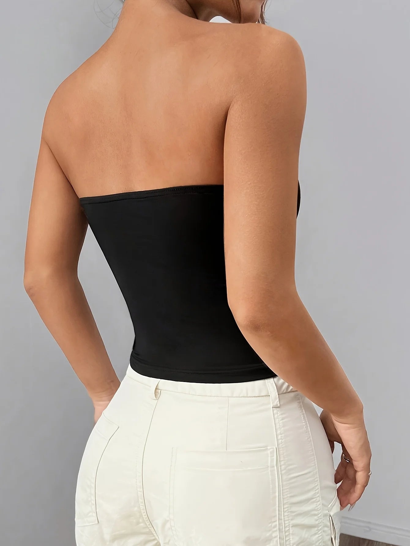 New Summer Hot Girl Tube Top, Pleated Push-up Cups   Side Cutout Design, Stretchy Slim Fit Strapless Top