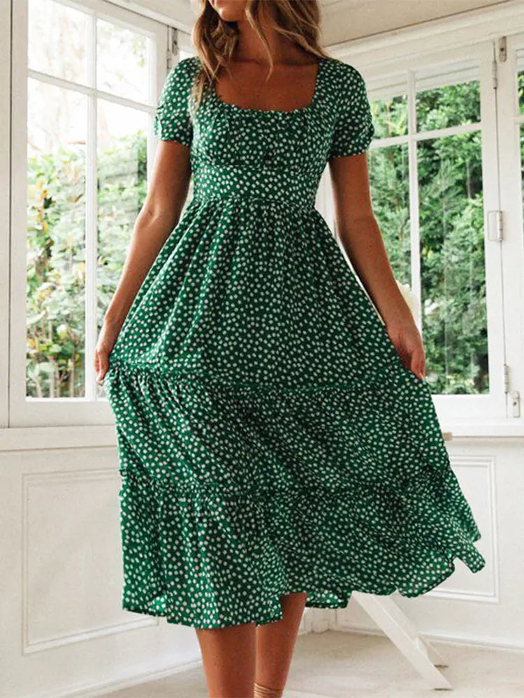 Vestido Boho Floral Manga Abullonada