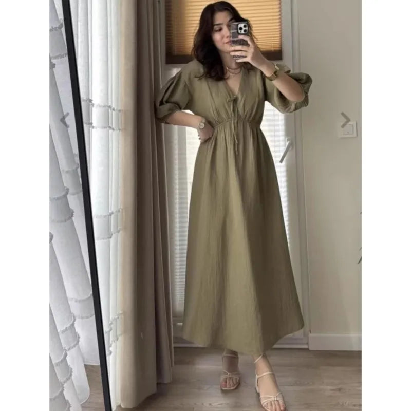 Vestido Midi Lazada Manga Abullonada