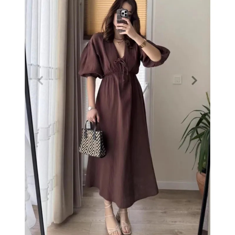 Vestido Midi Lazada Manga Abullonada