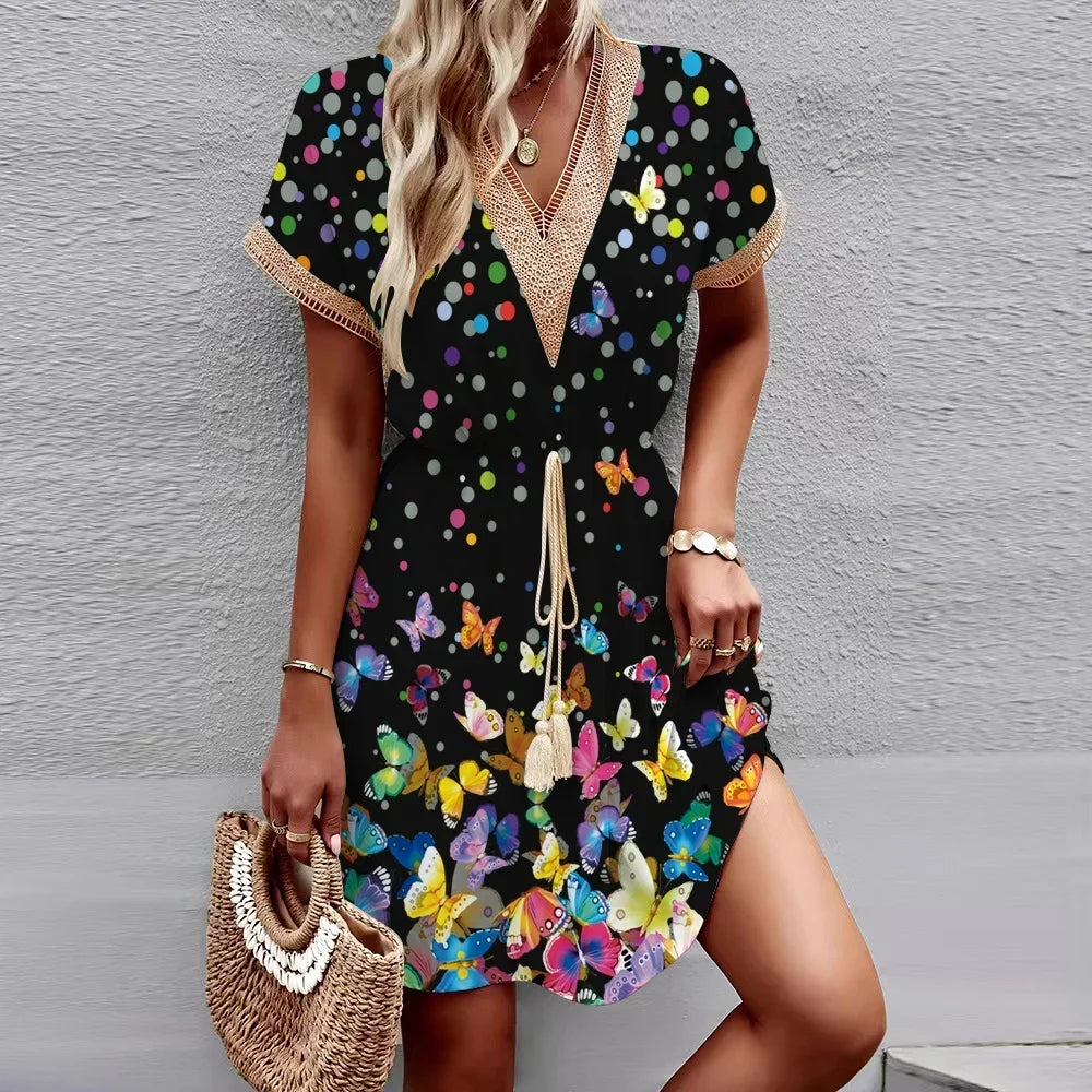 Vestidos Verano Moda 2024 Women Summer Long Dress White Short Sleeved Suit High Waist V-neck Elegant Casual Party And Beach 2024