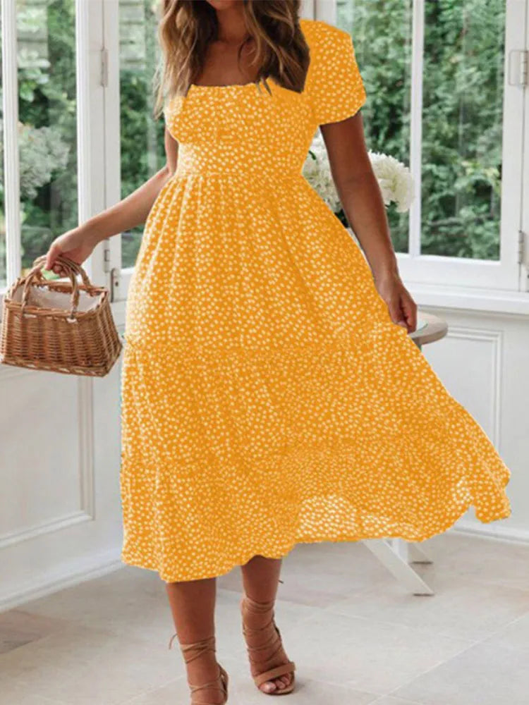 Vestido Boho Floral Manga Abullonada