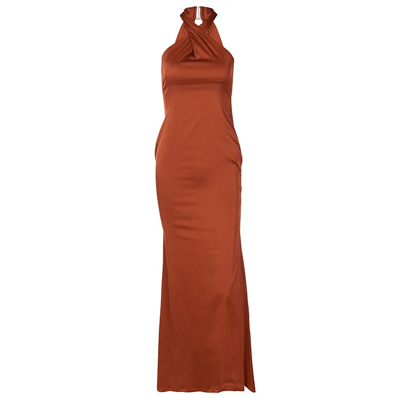 Vestido Gala Halter Cruzado Elegante