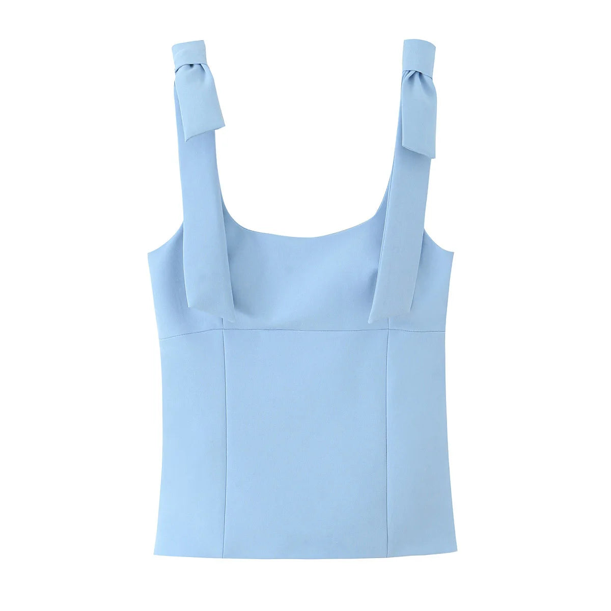 HH Summer Woman Elegant High Street Solid Side Zipper Slim Tops Women's Chic Sexy Sleeveless Bow Square Collar Sling Top