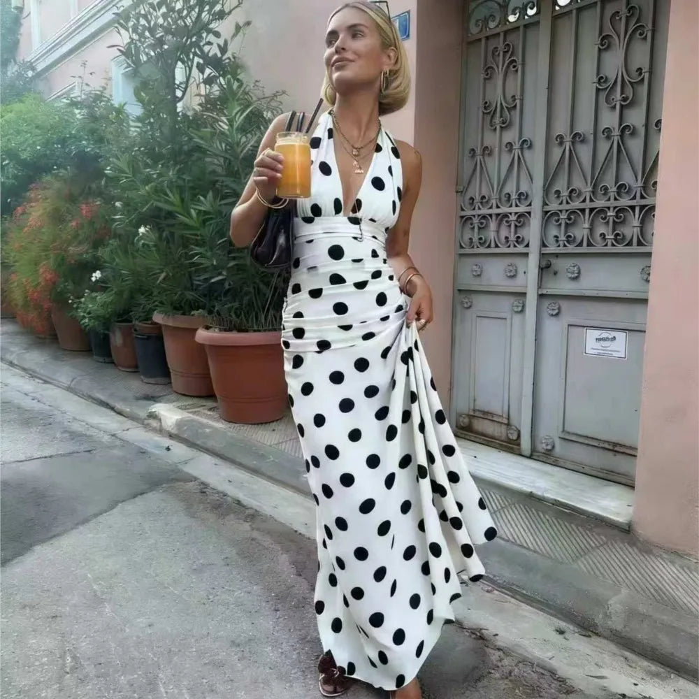 Vestido Lunares Halter Sin Mangas