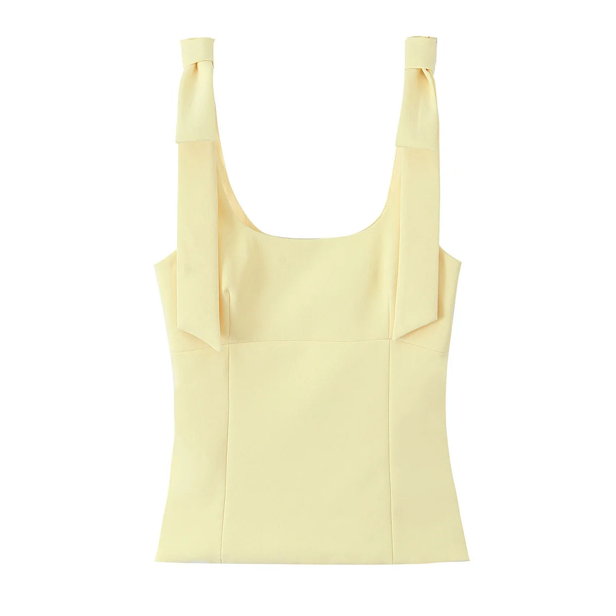 HH Summer Woman Elegant High Street Solid Side Zipper Slim Tops Women's Chic Sexy Sleeveless Bow Square Collar Sling Top