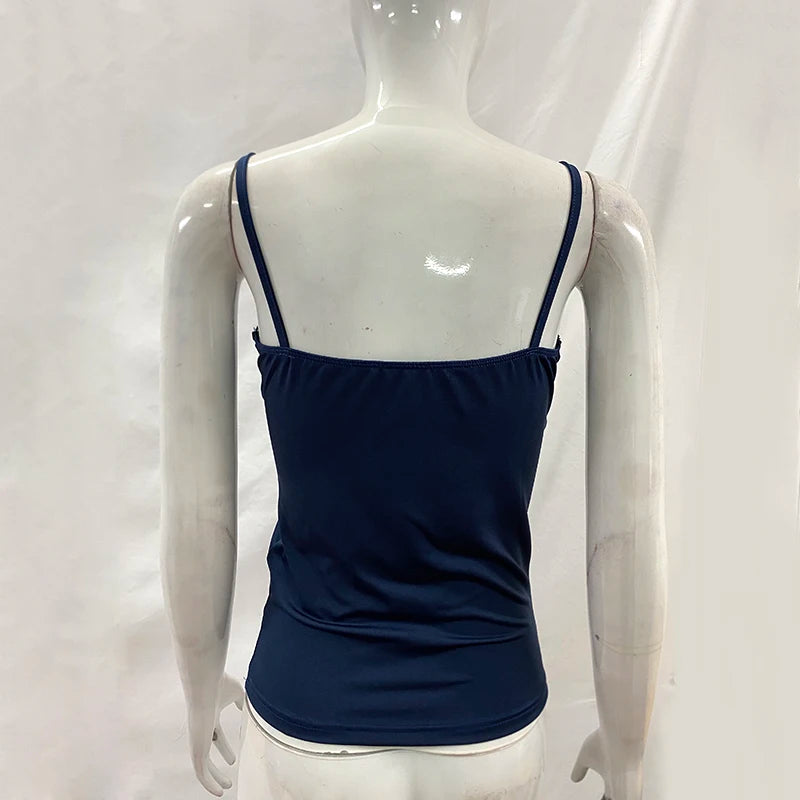 Women's Summer New Low Cut V-Neck Vest Slim Lace Top Bow Solid Color Sexy Lightweight Top