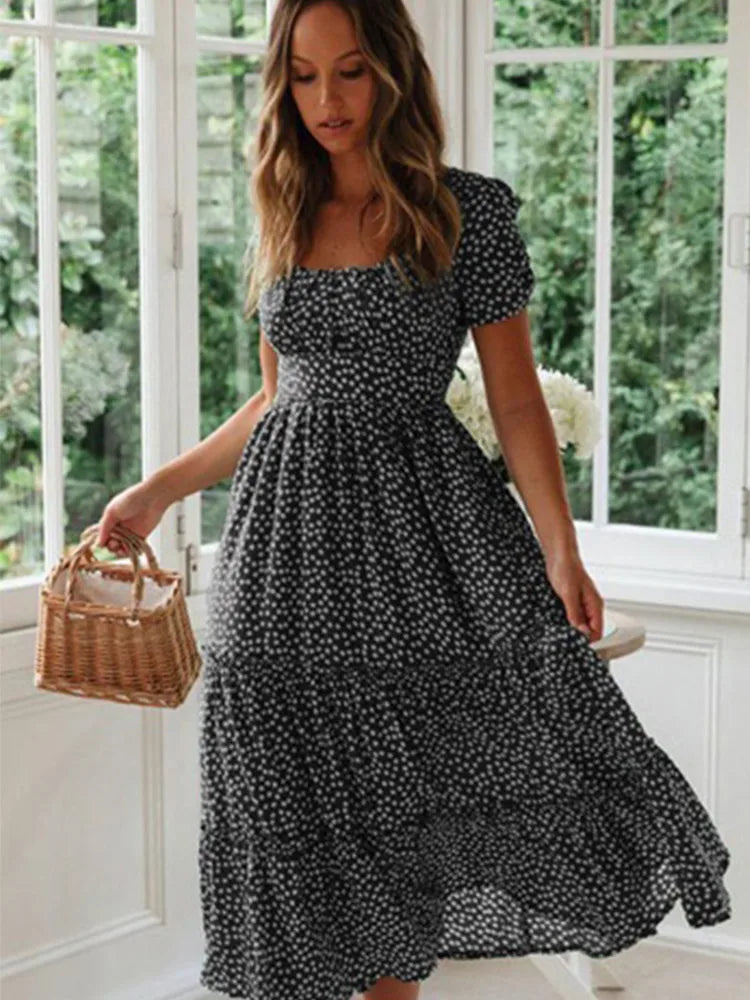 Vestido Boho Floral Manga Abullonada
