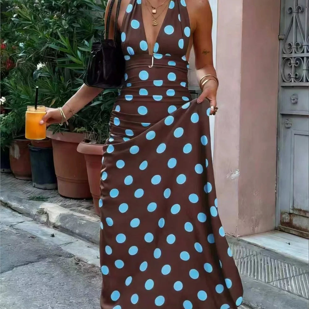 Vestido Lunares Halter Sin Mangas