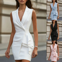 Vestido Slim Cuello Solapa Sin Mangas