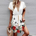 Vestidos Verano Moda 2024 Women Summer Long Dress White Short Sleeved Suit High Waist V-neck Elegant Casual Party And Beach 2024