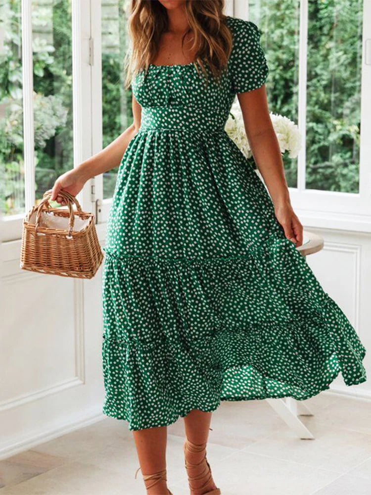 Vestido Vintage Floral Manga Abullonada