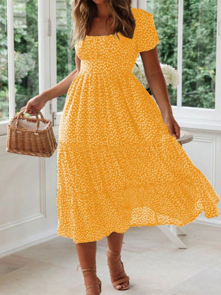 Vestido Vintage Floral Manga Abullonada