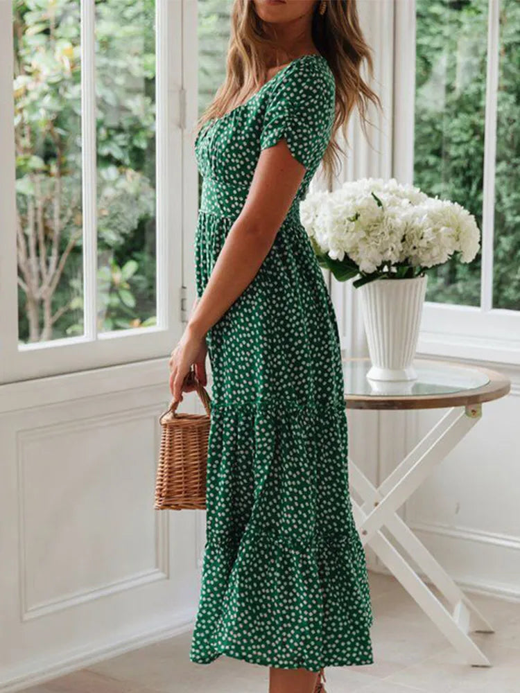 Vestido Boho Floral Manga Abullonada
