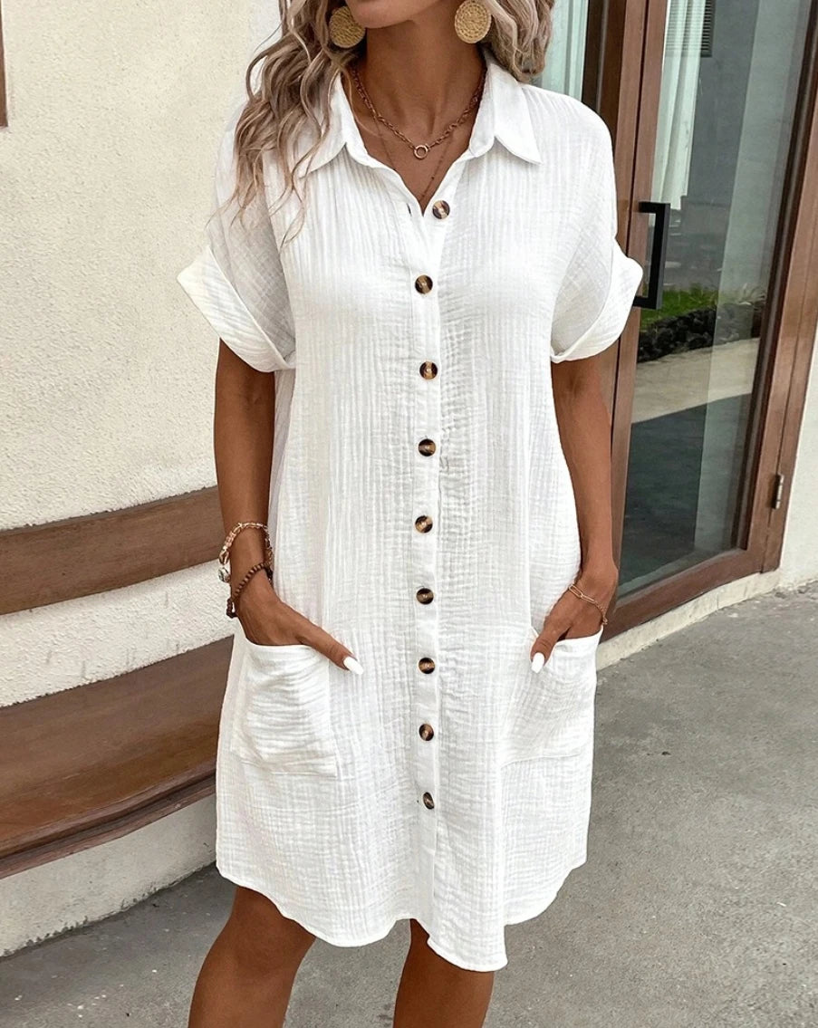 Vestido Mini Liso Cuello V Casual