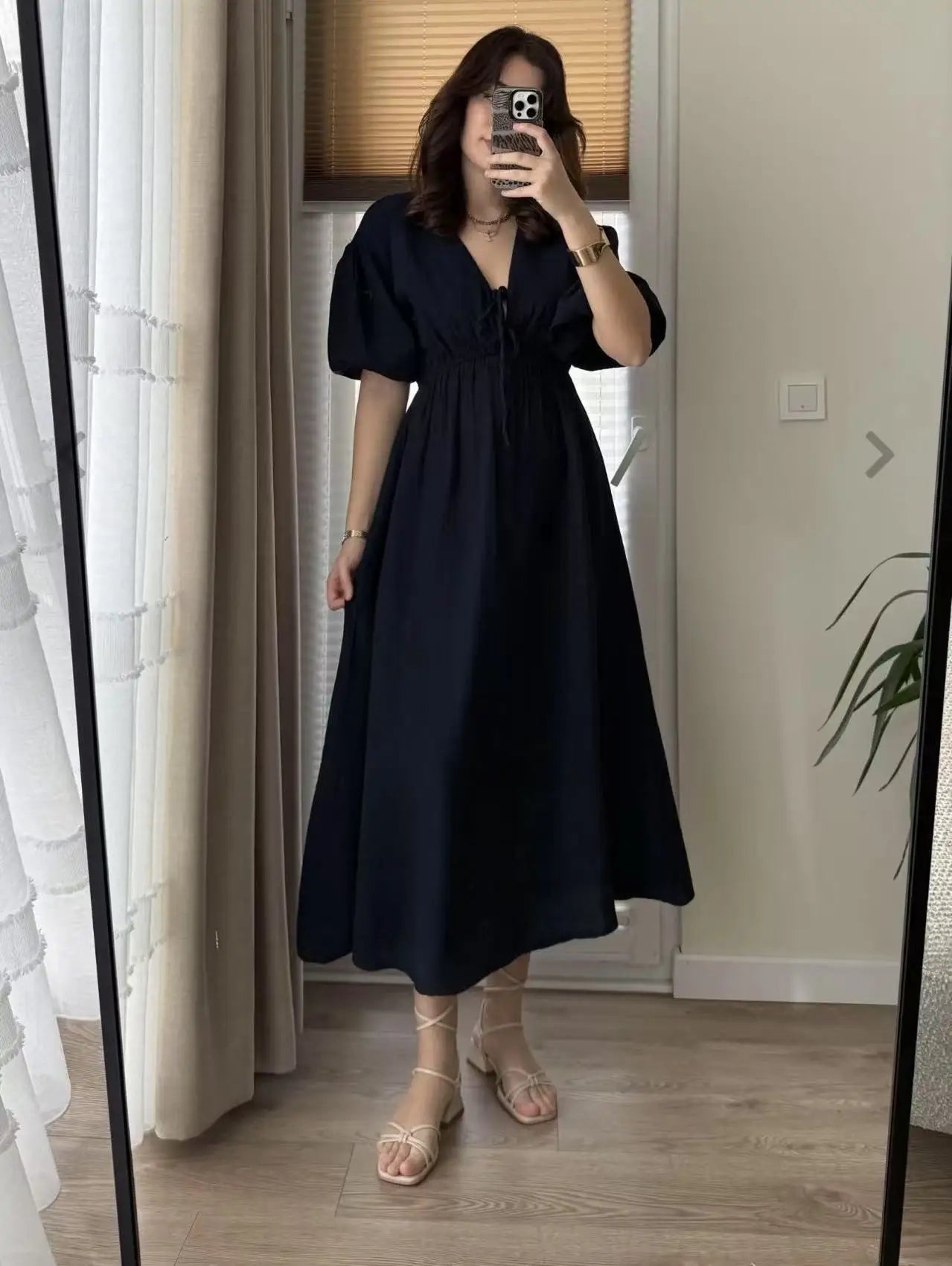Vestido Midi Lazada Manga Abullonada
