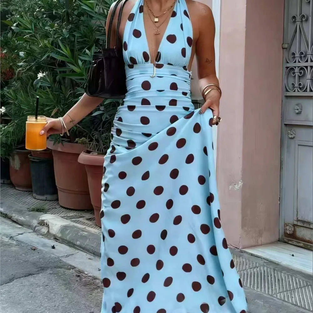 Vestido Lunares Halter Sin Mangas