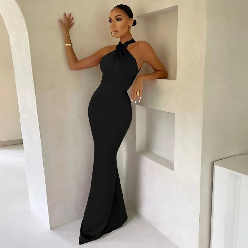 Vestido Gala Halter Cruzado Elegante