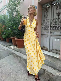 Vestido Lunares Halter Sin Mangas