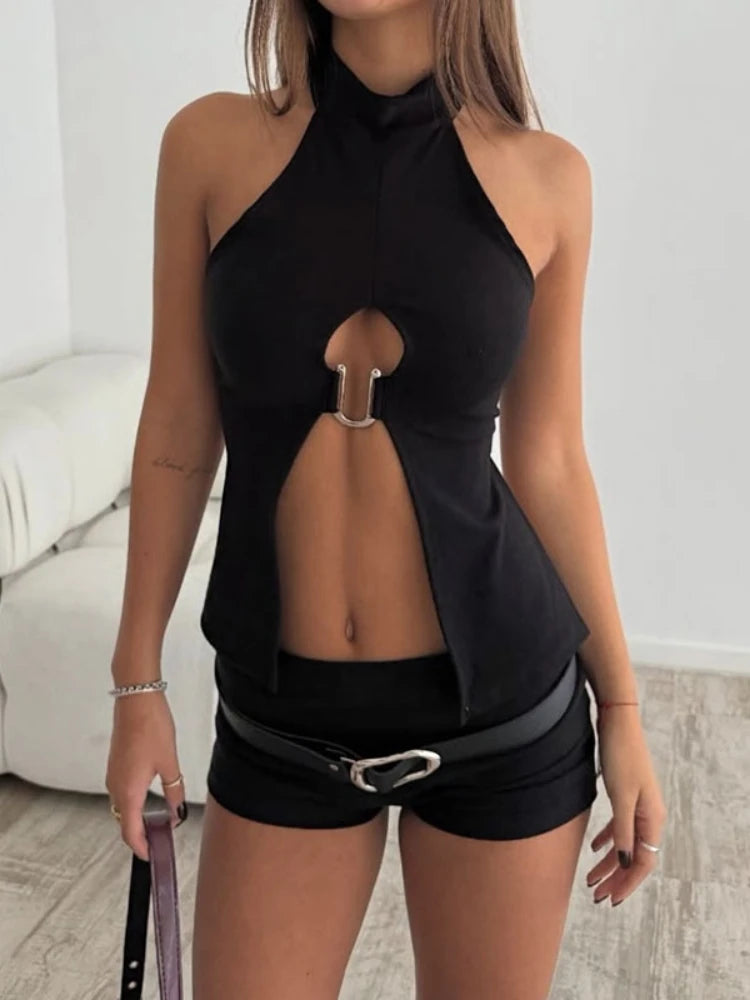 Neck-mounted Halter Top Hollow Out Hot Tops For Women Edgy Clothes Y2k Accessories Camison Verano Rave Outfit Ropa De Mujer