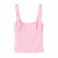 HH Summer Woman Elegant High Street Solid Side Zipper Slim Tops Women's Chic Sexy Sleeveless Bow Square Collar Sling Top
