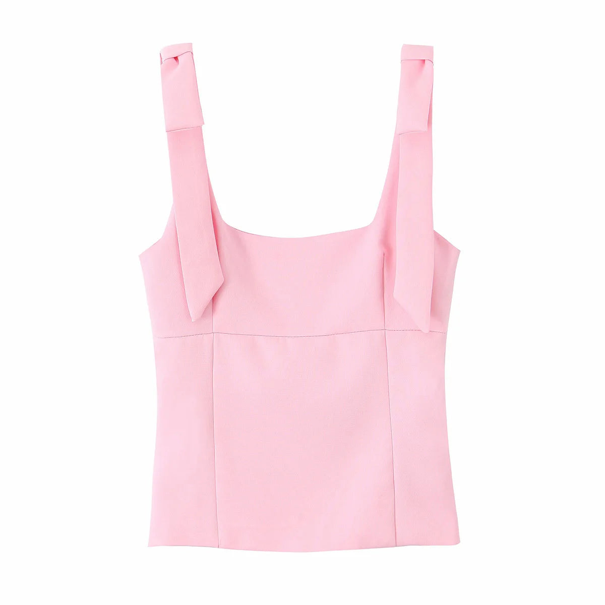 HH Summer Woman Elegant High Street Solid Side Zipper Slim Tops Women's Chic Sexy Sleeveless Bow Square Collar Sling Top