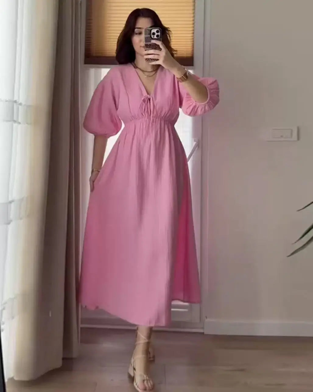 Vestido Midi Lazada Manga Abullonada