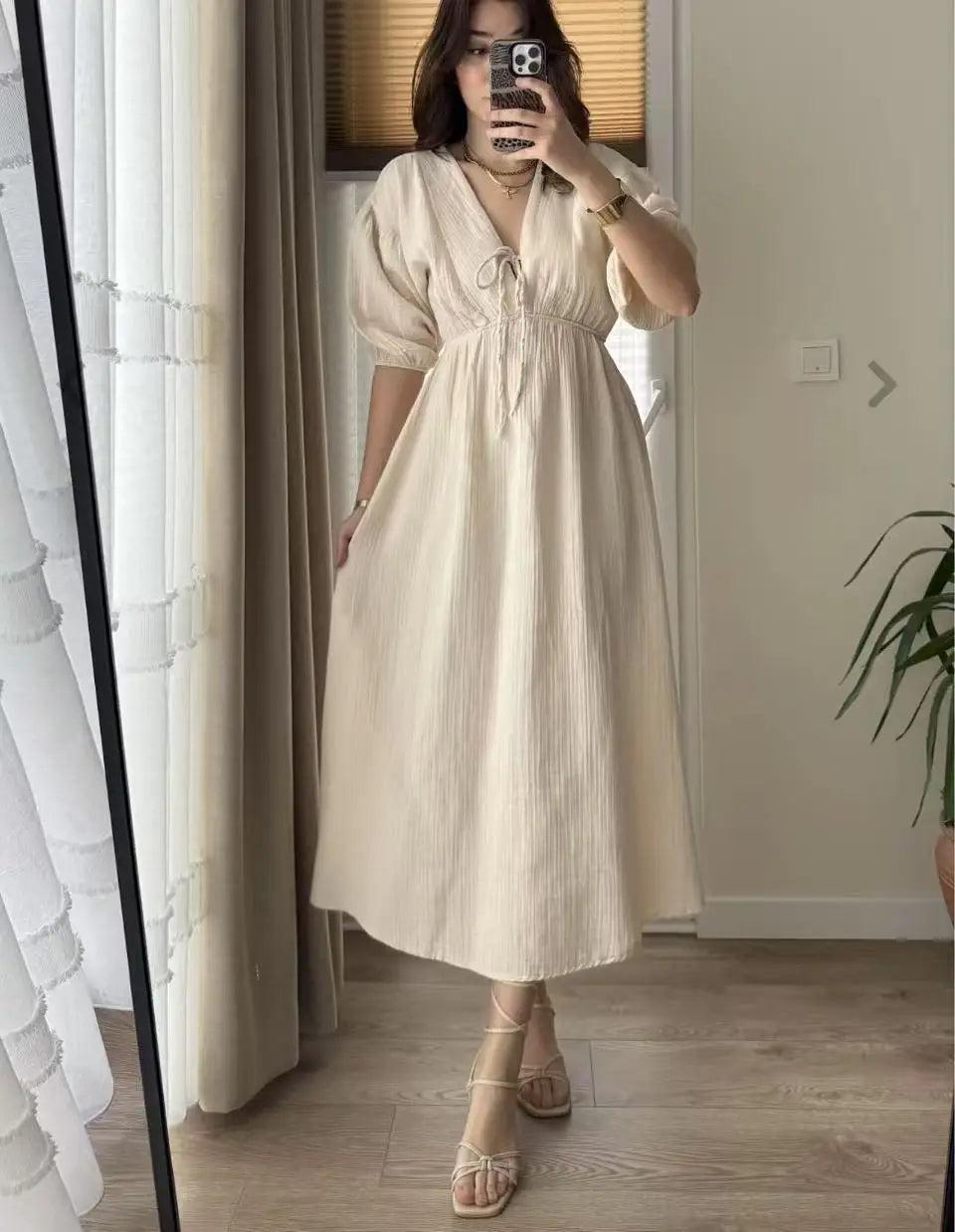 Vestido Midi Lazada Manga Abullonada