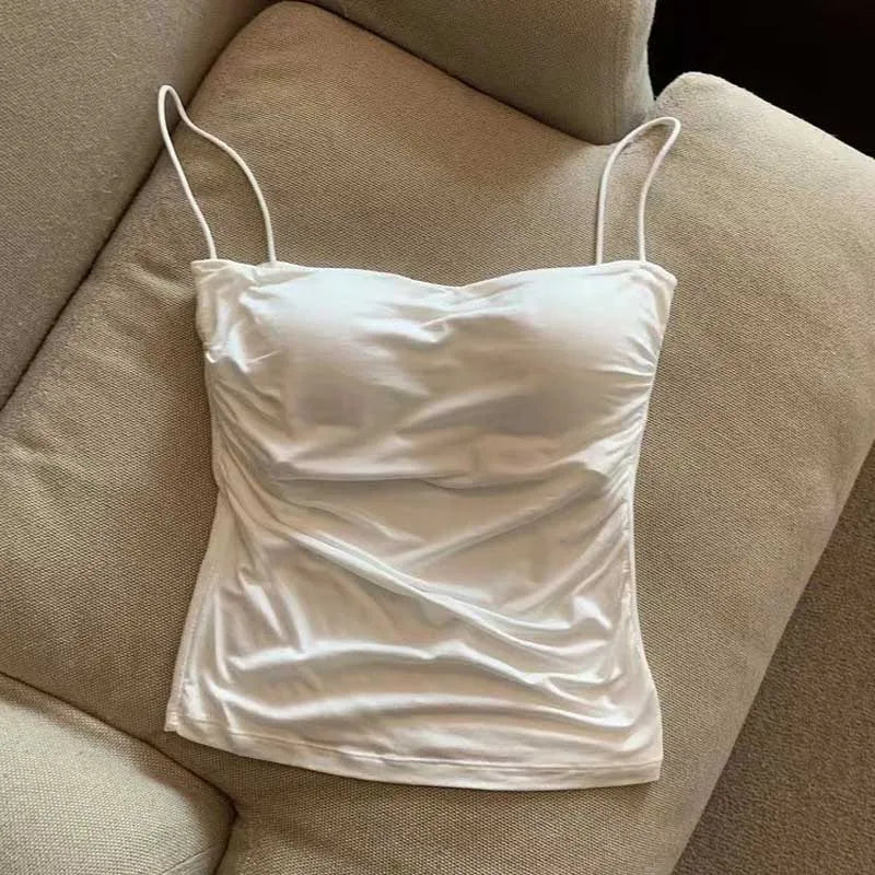 Summer Camisoles Tank Tops Women With Built In Bra  Strap Tanks Vest Sleeveless Tees Cropped Top Solid Color Casual Top