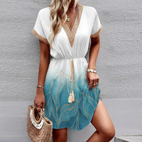 Vestidos Verano Moda 2024 Women Summer Long Dress White Short Sleeved Suit High Waist V-neck Elegant Casual Party And Beach 2024