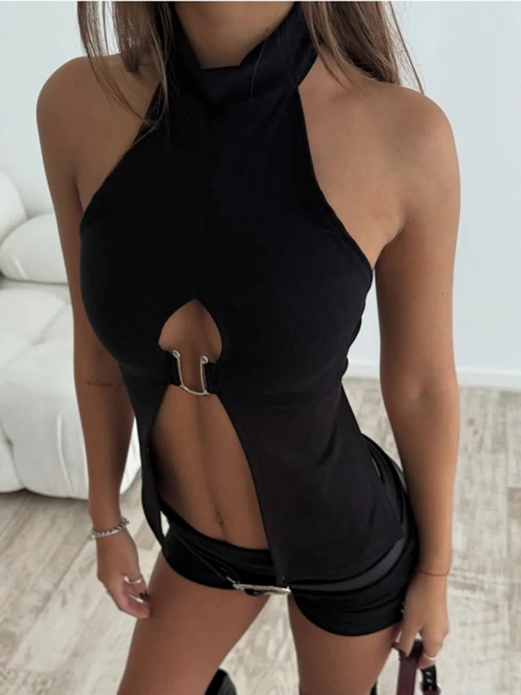 Neck-mounted Halter Top Hollow Out Hot Tops For Women Edgy Clothes Y2k Accessories Camison Verano Rave Outfit Ropa De Mujer